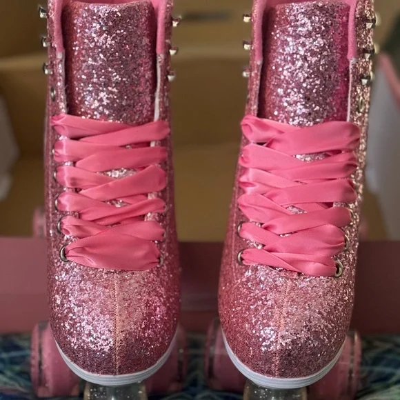 Sugar Thrillz LIMITED EDITION Pink Glitter Rainbow Roller Skates - Picture 4 of 10